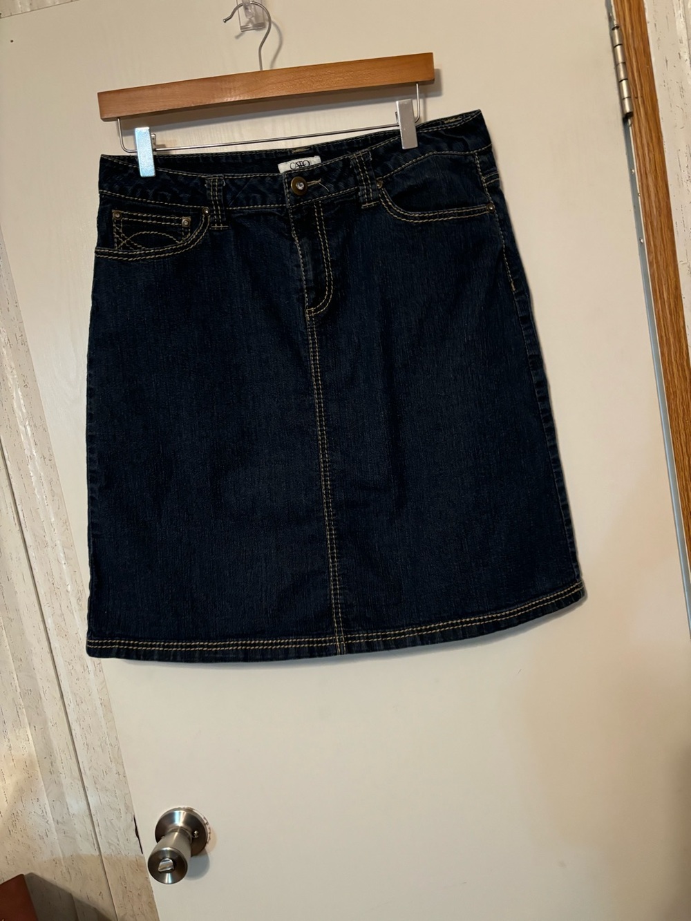 Cato Dark Blue Denim A-Line Skirt with Contrast Stitching